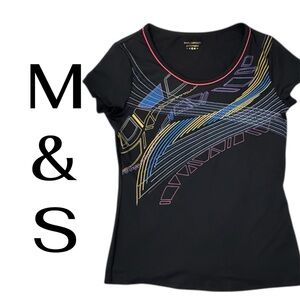 Marks & Spencer Performance Black Geometric Activewear Top Size M Rare